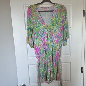Lilly Pulitzer Pink and Green Romper with Waist Tie